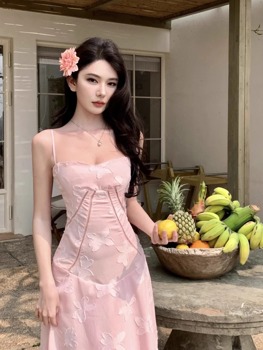 REDDACHiC Abito da donna con ricamo floreale Abito con lacci testurizzato cavo e svasatura Abito da festa maxi lungo Abiti estivi da sposa