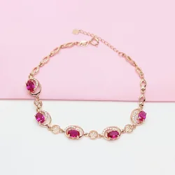 Classic Exquisite 585 Purple Gold Geometric Ruby charms bracelets Plating 14K Inlaid Hollow Red Gem bangles Wedding Jewelry