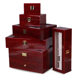 Black/Red Matte Wood Vintage Multiple Slots Clamshell Spray Painted Watch Case Wooden Jewelry Display Case Storage Box