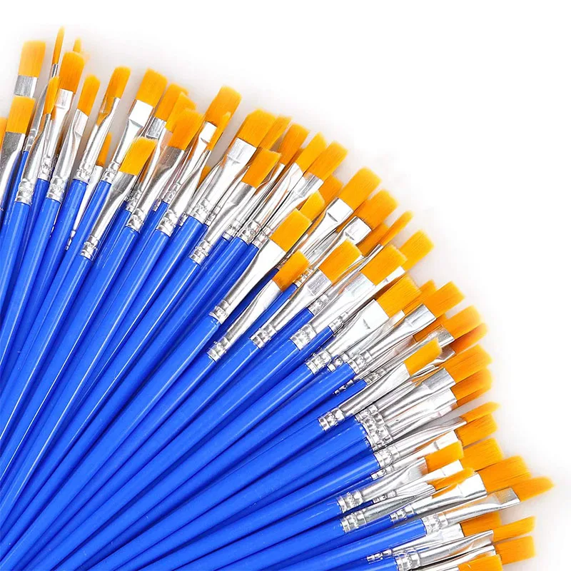 50Pcs Painting Brushes Set Art Round Flat Hair Nylon Hair Paint Brush for Oil Acrylic Watercolor Kids/Artists/Beginners/Students