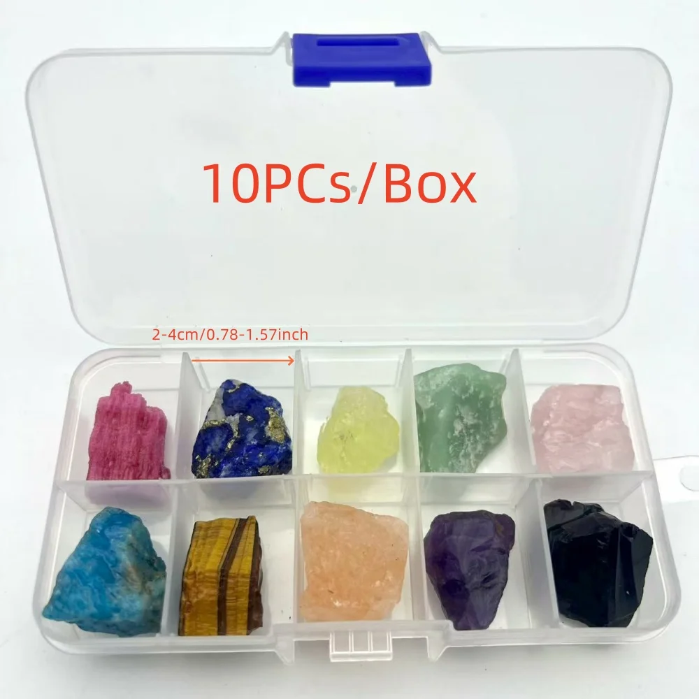 

10PCs/Box Natural Stone Crystal Rough Rare Mixed Raw Gemstones Quartz Rocks Mineral Energy Chakra Stone Children's Gift With Box