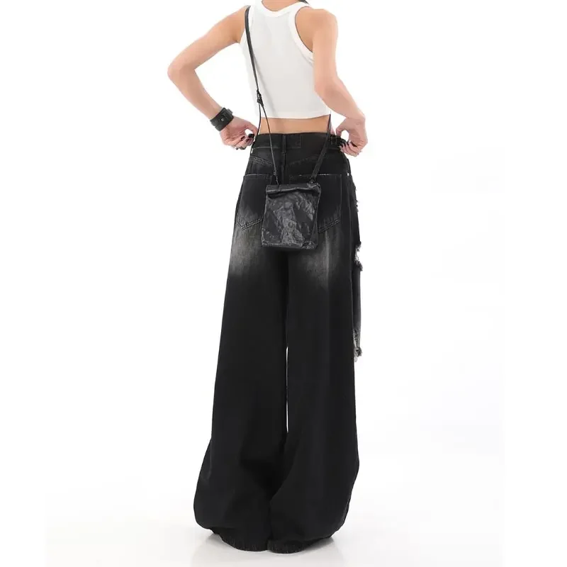 Pantalones vaqueros rasgados Retro para mujer, Jeans rectos de pierna ancha, ropa de calle Y2k, nueva moda de otoño