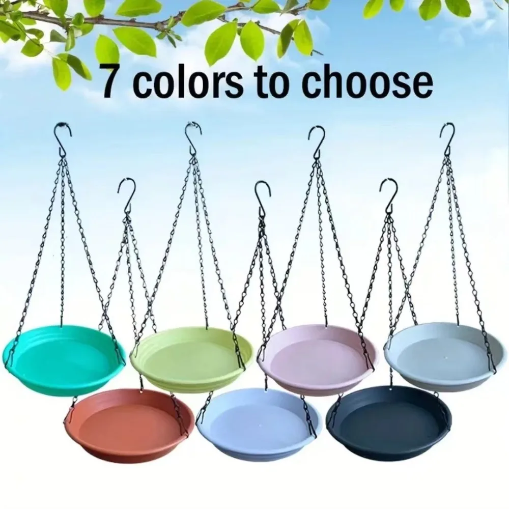 Round Shaped Birds Feeder Birdbath Bowl with Hanging Chain Bird Feeder Plate Bird Bath Tray Outdoor Garden Yard Farm Decor view 2