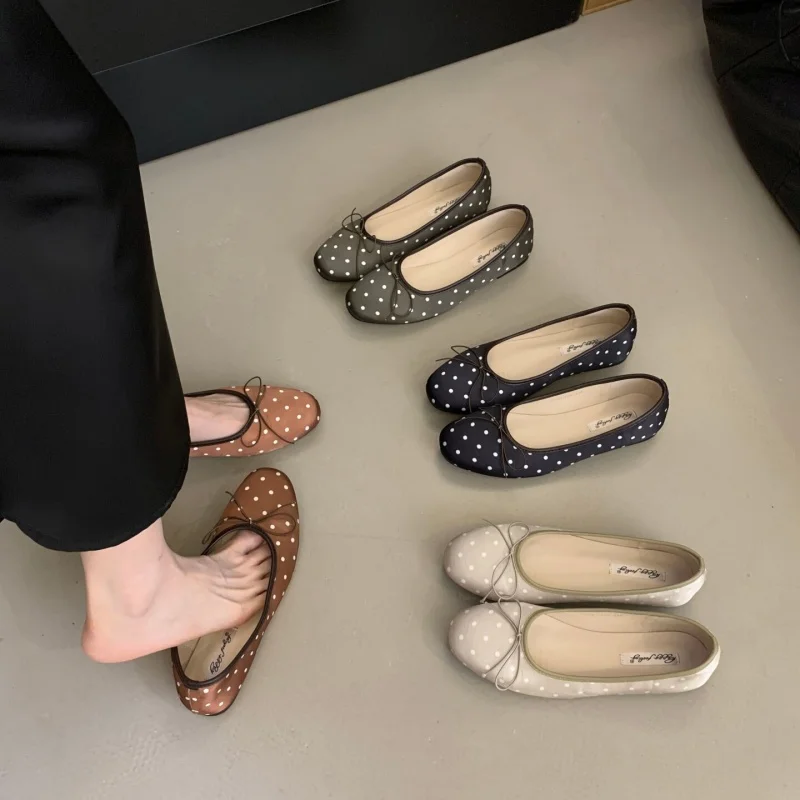 

Bailamos Fashion Bow Tie Flats Ballet Shoes Women Female Ballet Round Toe Shallow Cut Ballerina Soft Moccasin Dress Shoes Zapato