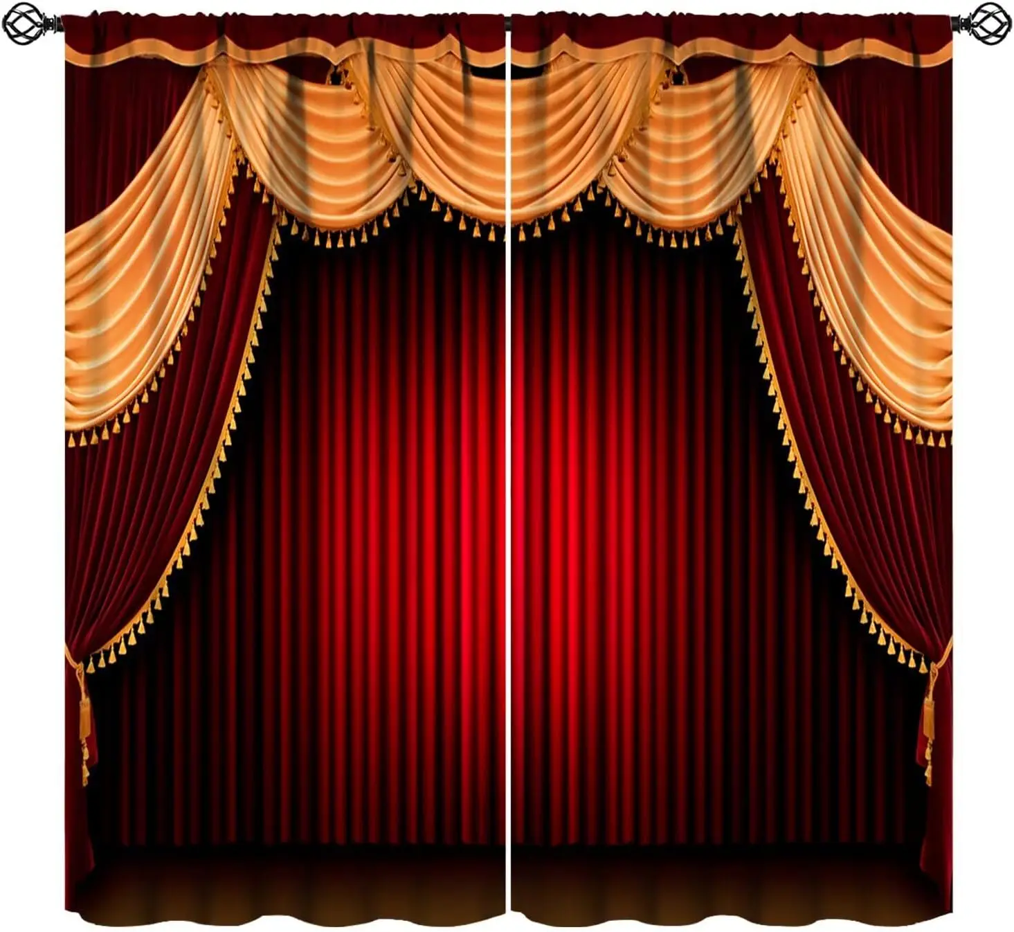 Movie Theater Blackout Curtains Vintage Red Gold Classic Elegant Cinema Theater Art Print Bedroom Living Rod Pocket Decoration