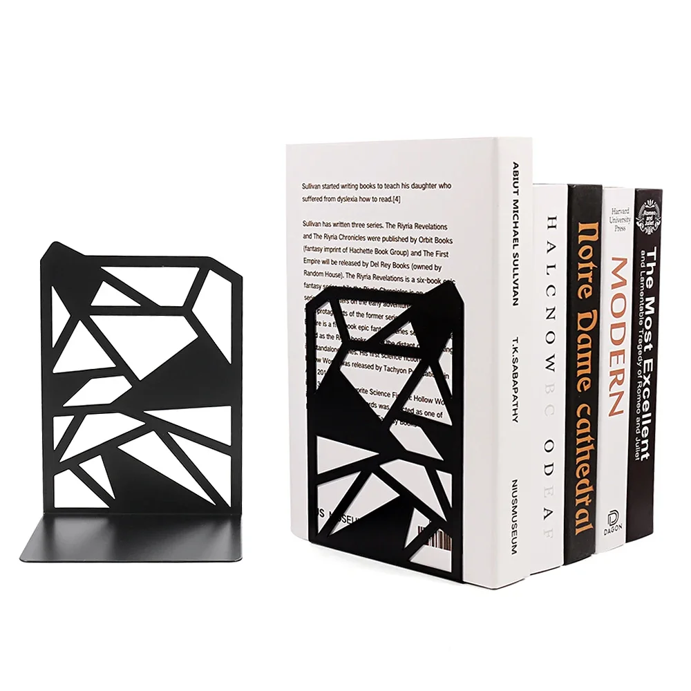 Hollow Geometry Irregularity Metal Bookends Creative Desk Ornament Studyroom Decoration Book Holder Retractable Book Support