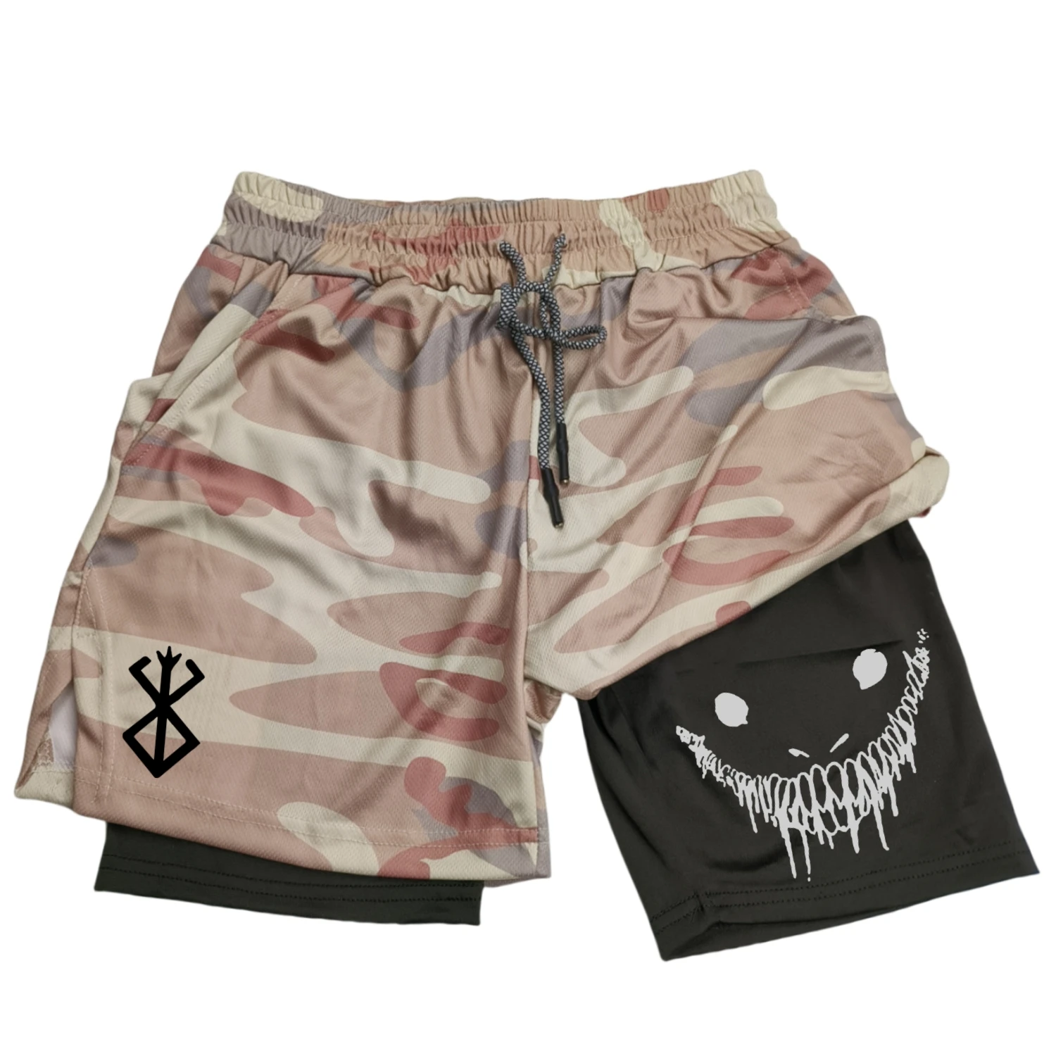 Berserk-pantalones cortos deportivos 2 en 1 para hombre, Shorts de secado rápido para correr, entrenamiento de gimnasio y Fitness, doble cubierta,