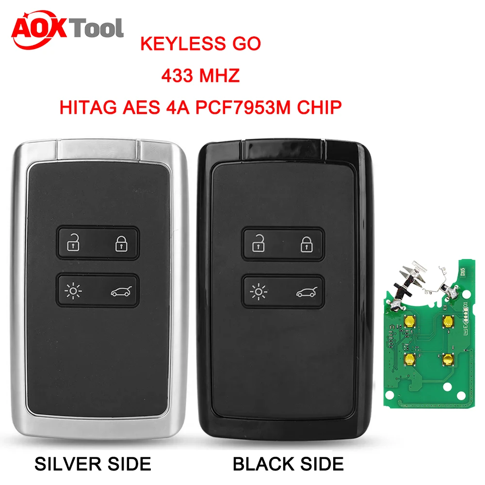 AOKTOOL 434MHZ AES 4A PCF7945M Renault Remote Renault Megane 4 Card Megana 4 Key Talisman Kadjar key Espace 5 key Megane IV key