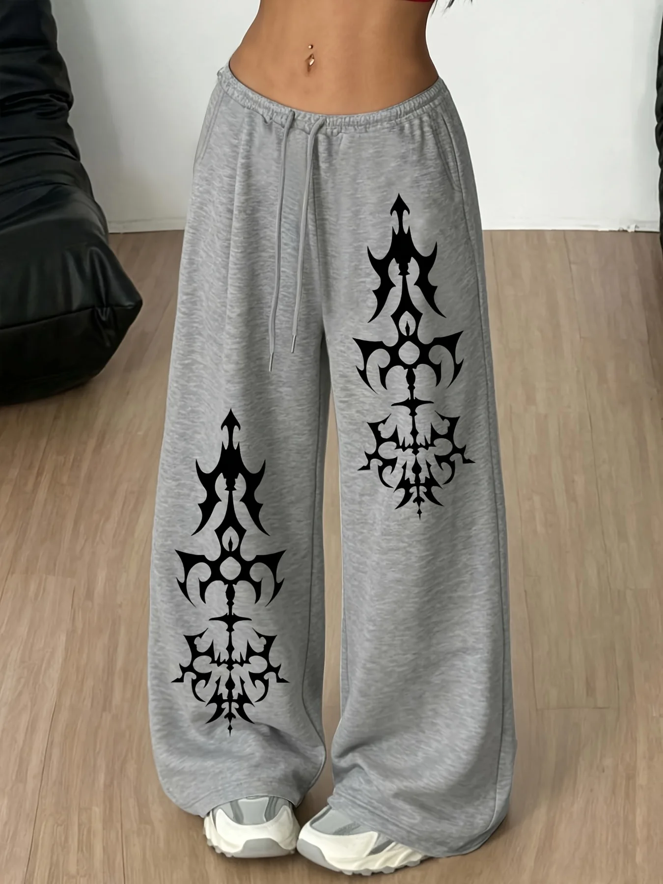 Women's Street Style Casual Sweatpants with Gothic Style Print  Arrivals for Spring Fleece Loose Fit Streetwear Oversized