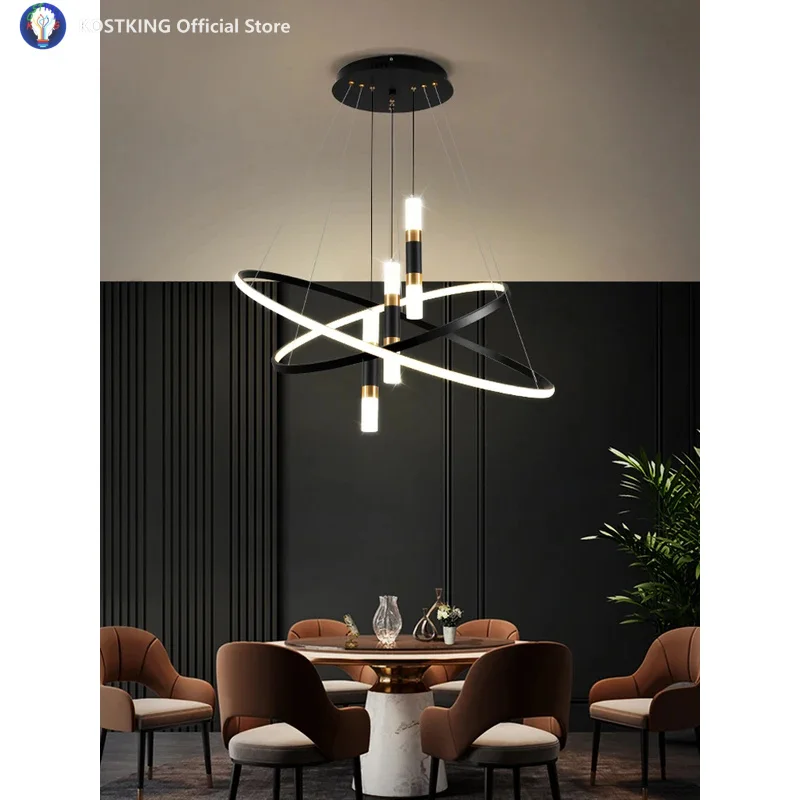 Modern round led chandeliers for living room dining room kitchen island luster pendant lights fixture home decor indoor lighting