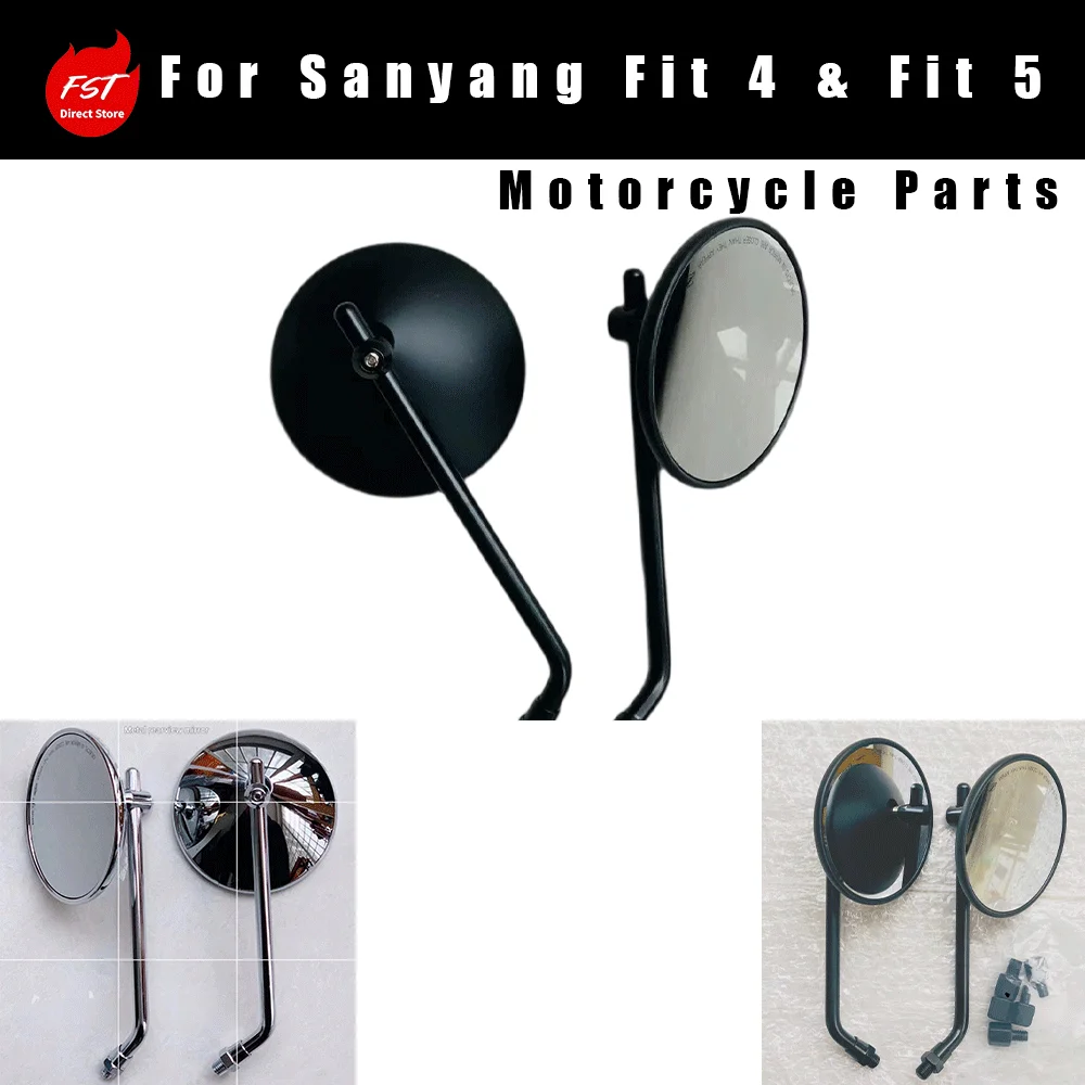 For SYM Fiddle IV / Fiddle V Modification: Blacked-out Metal/Reflective Black & Silver High-Definition Retro Side Mirrors