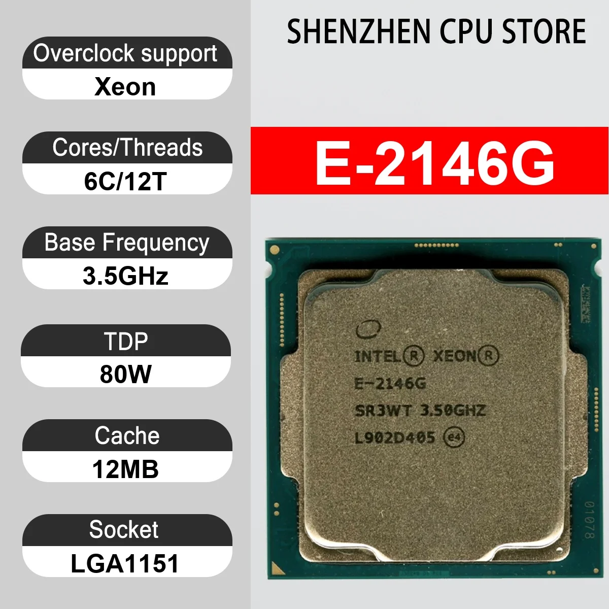 Intel Xeon E-2146G 6 Core 12 Thread 3.5GHz 80W 12MB Cache 14nm LGA 1151 SR3WT DDR4 2666 MHz Coffee Lake UHD Graphics P630