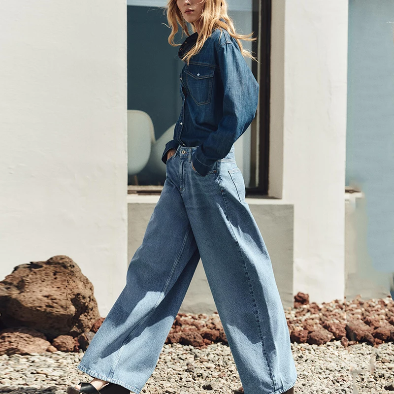 

Faionable Retro Long Sve Collared Denim irt Women's Summer 2025 Z Polyester Fiber Regular Length Versatile Sle