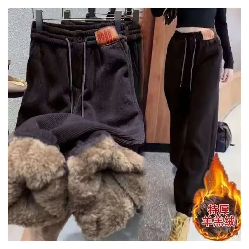 

Мужские утепленные флисовые брюки свободного кроя, осенне-зимние, больших размеров, 36 кг, теплые хлопковые штаны с манжетами, повседневные брюки