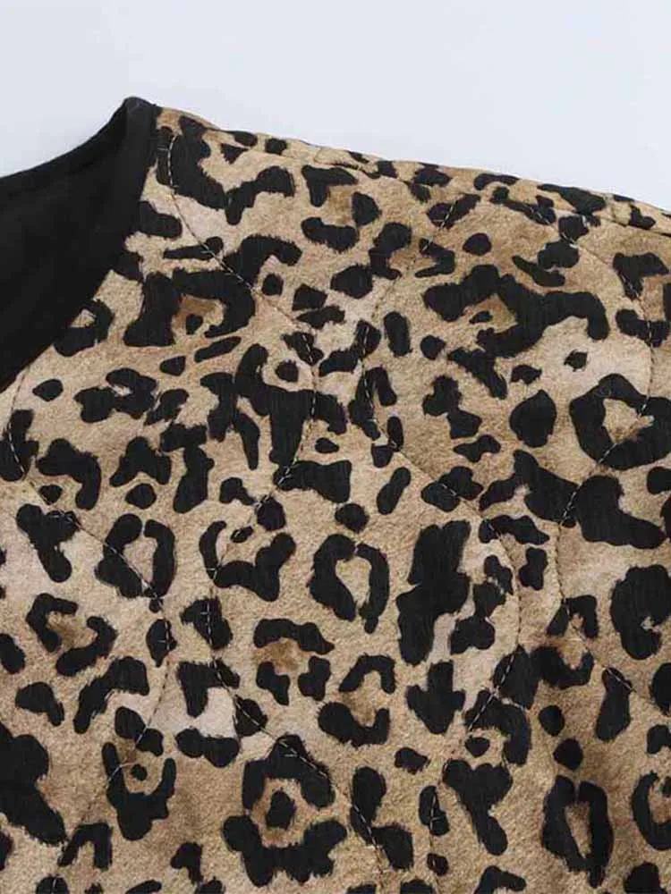 Abrigo Vintage de algodón con estampado de leopardo para mujer, chaqueta holgada de manga larga con cuello redondo y bolsillos de botonadura única, prendas de vestir informales para otoño, novedad de 2024