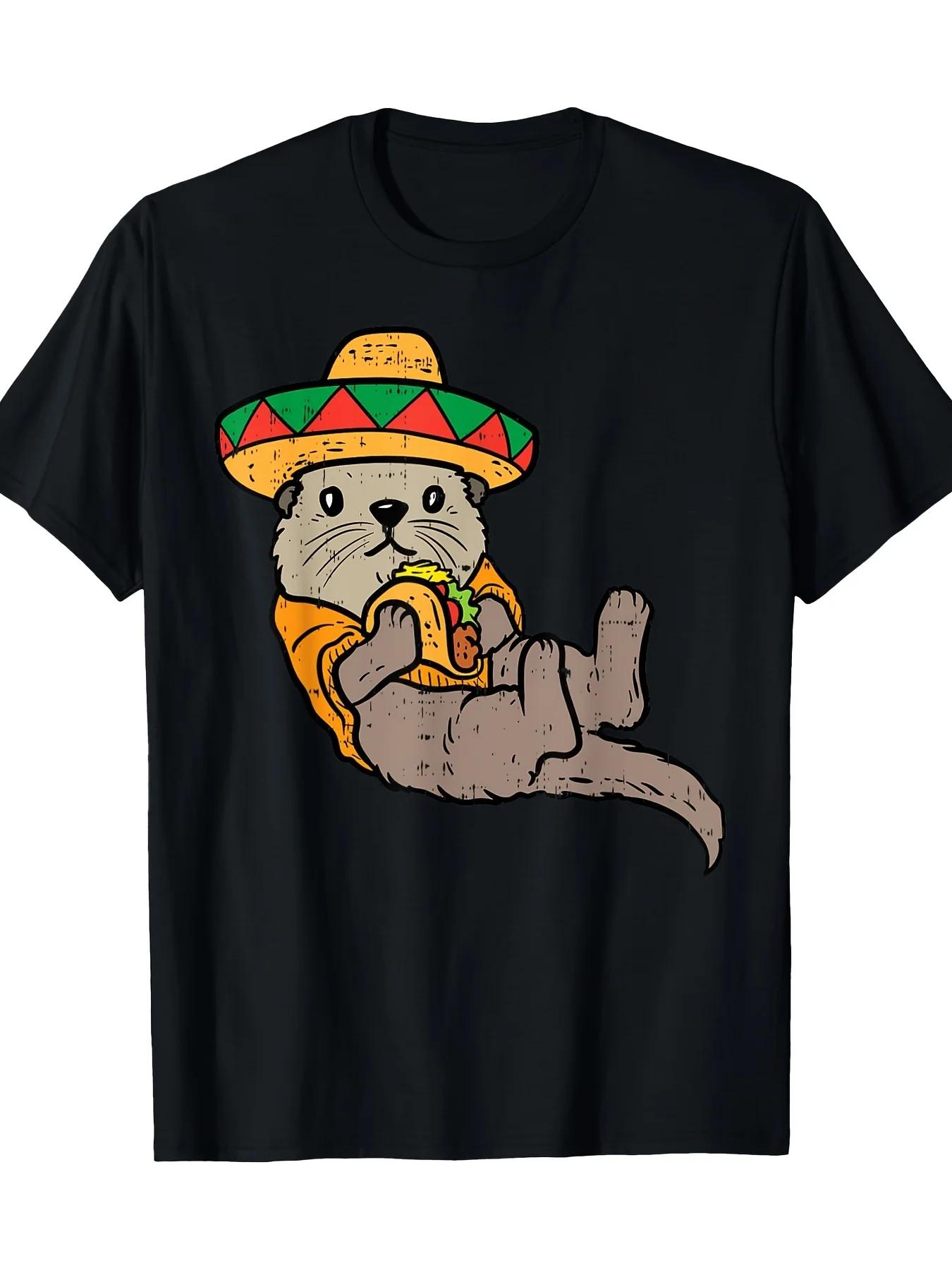 Camiseta divertida de hombre 2026 con diseño de nutria mexicana y taco - Gráfico de sombrero de nutria y chiles para la Fiesta del Cinco de Mayo, 100% de corte relajado y manga corta