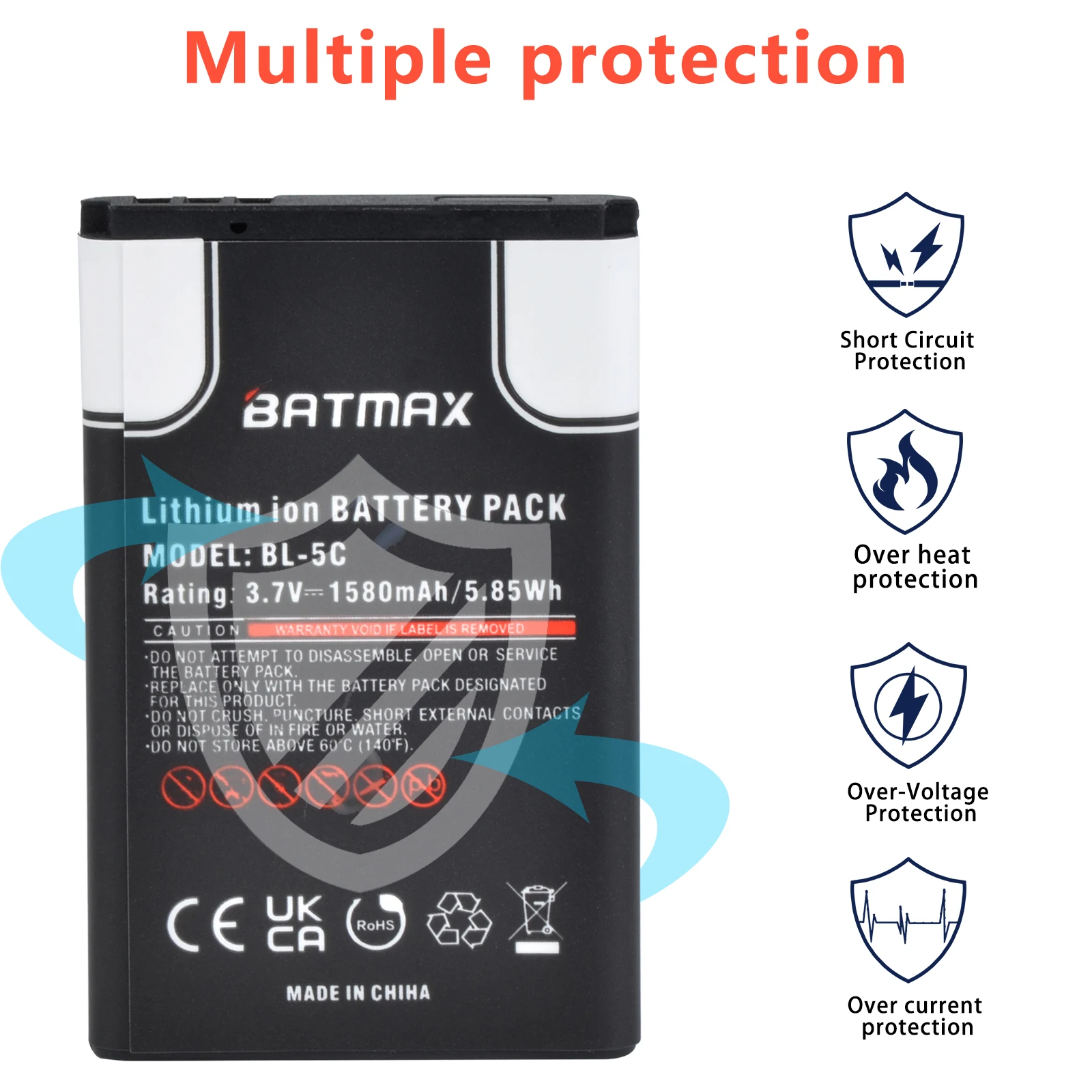 Batmax 1580mAh Battery for Nokia BL-5C BL5C BL 5C 2112 2118 2255 2270 2280 2300 2600 2610 3125 3230