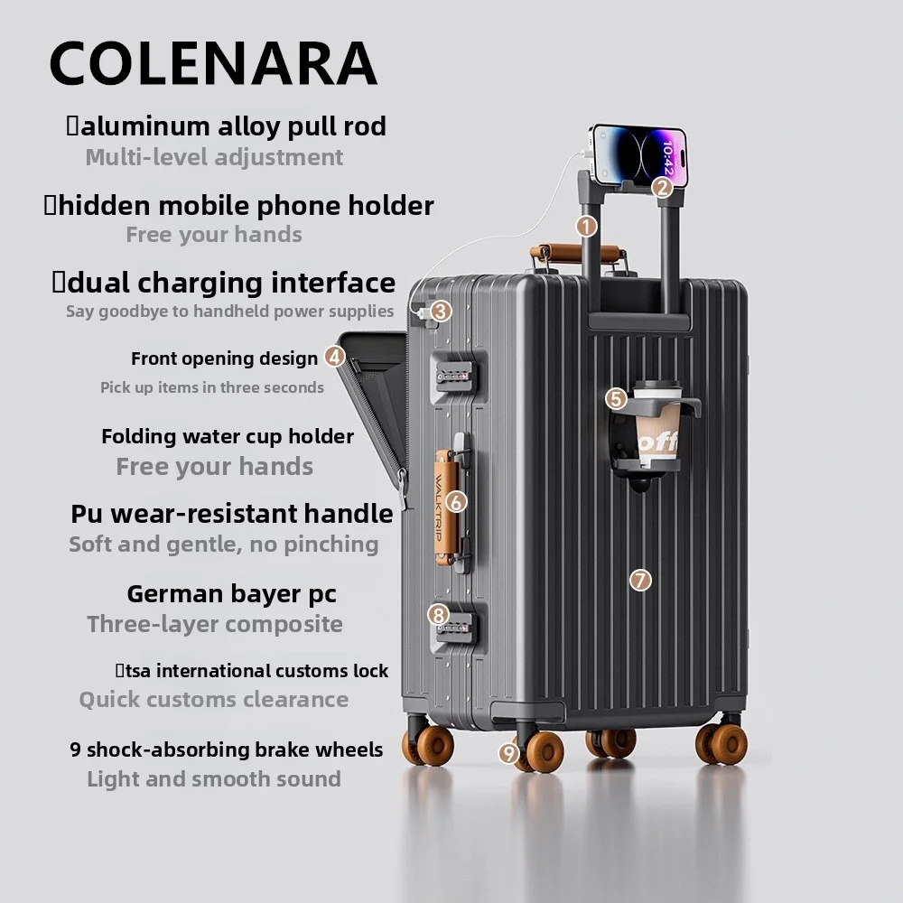 COLENARA Multifunctional Suitcase Front Opening Boarding Case Laptop Trolley Case USB Charging 20