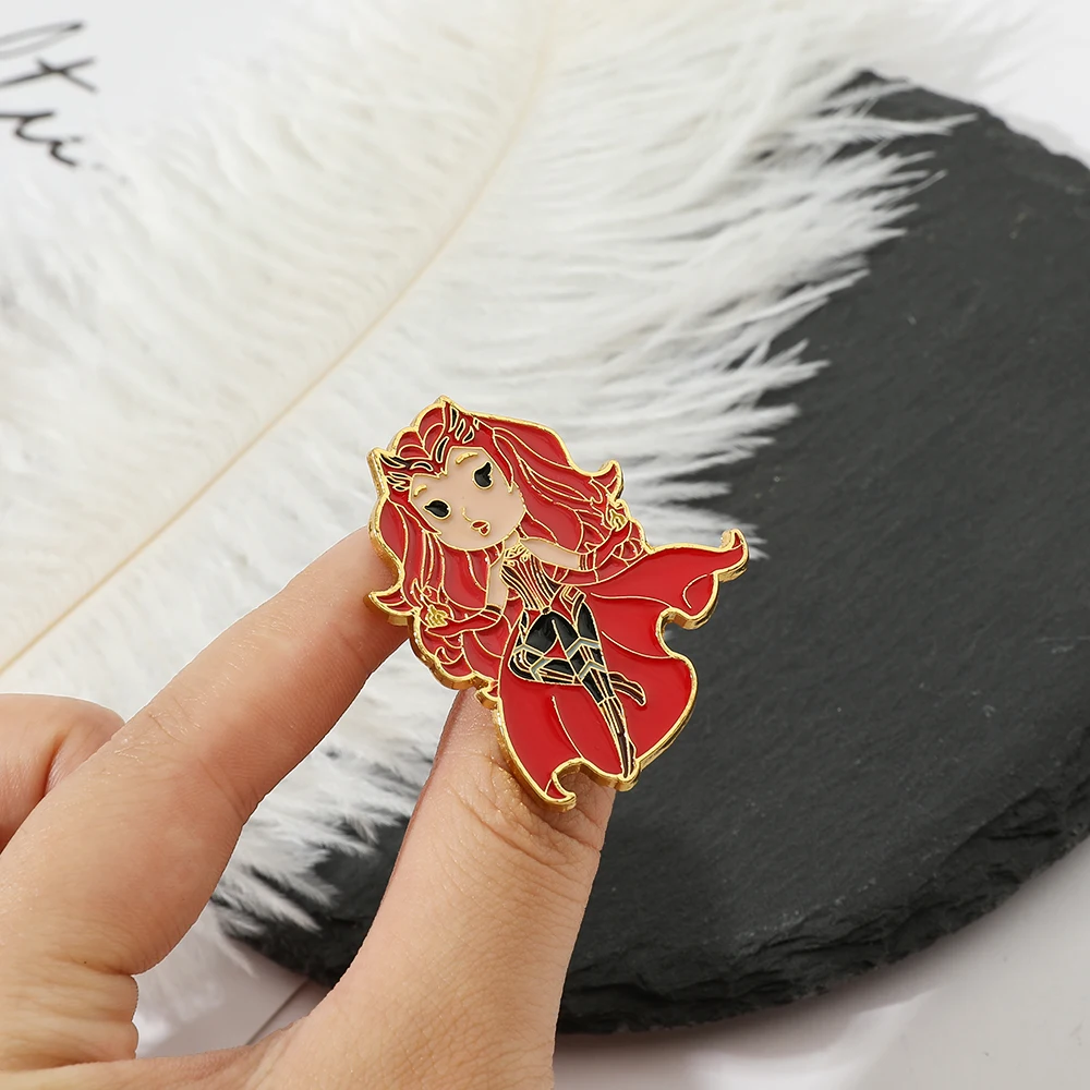 Marvel Scarlet Witch Wanda Maximoff Olsen Enamel Pin Lapel Brooch Red Metal Badge Jewelry Accessaries Christmas Gift