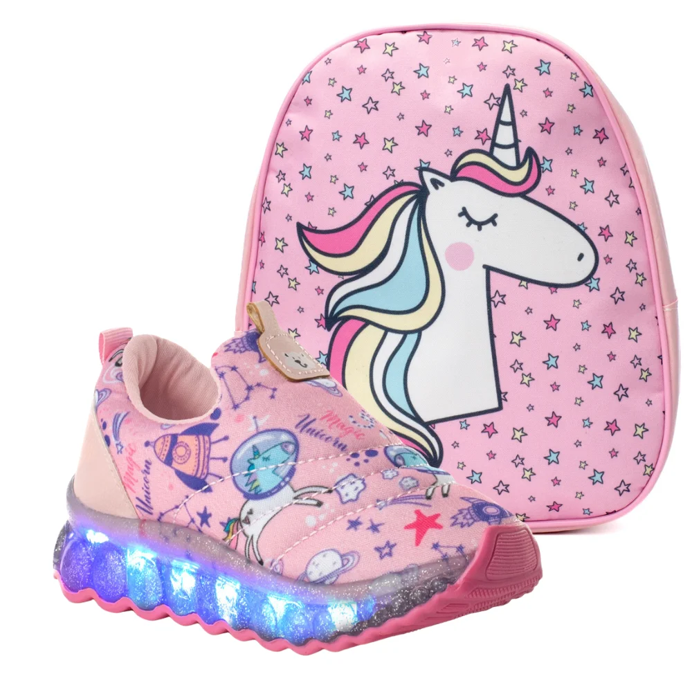 Combo Female Children's LED Funify Tenis and Unicornio Backpack