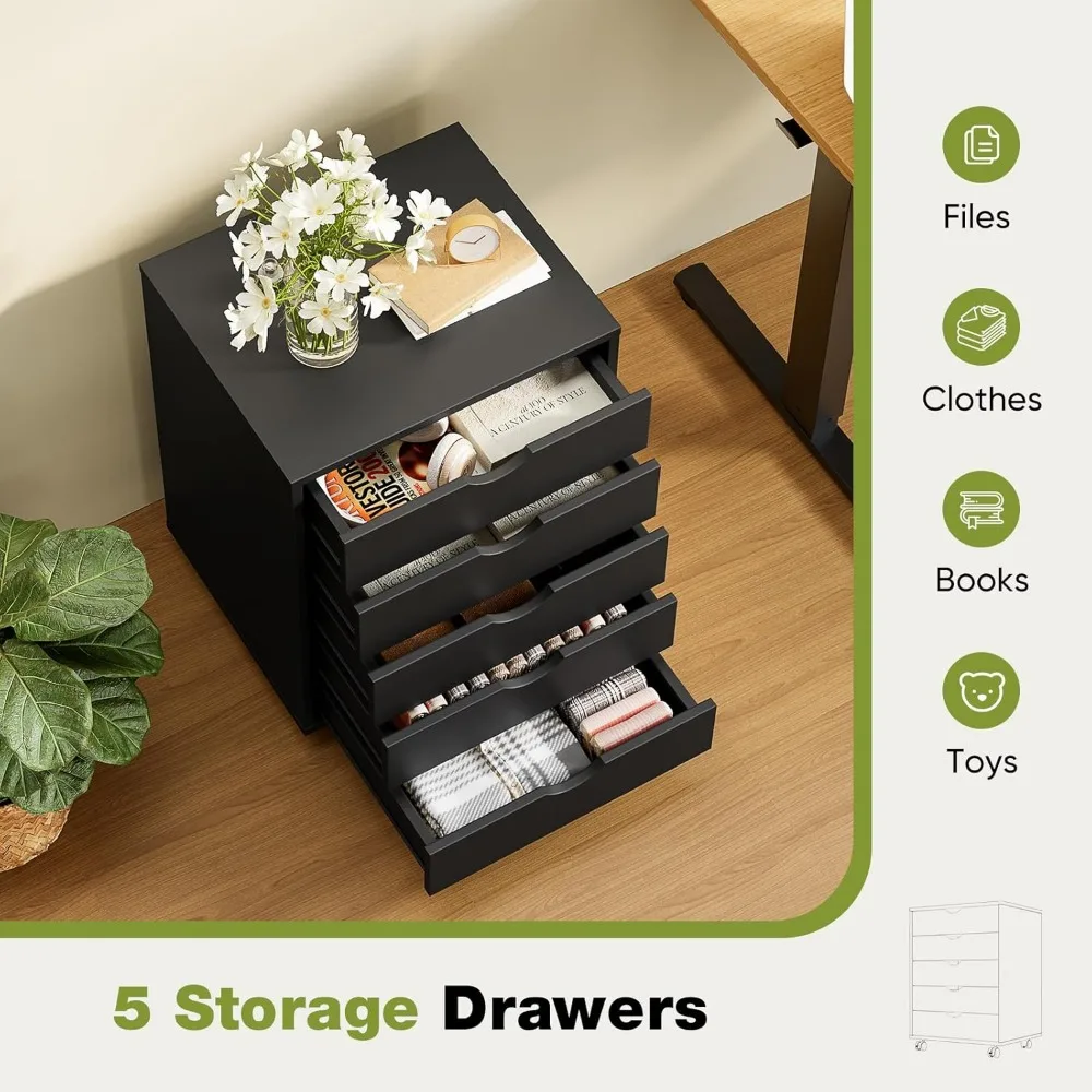

5 Drawer Chest Mobile Storage Cabinets Small Wooden Dresser with Wheels Room Organization Furniture for Office Home