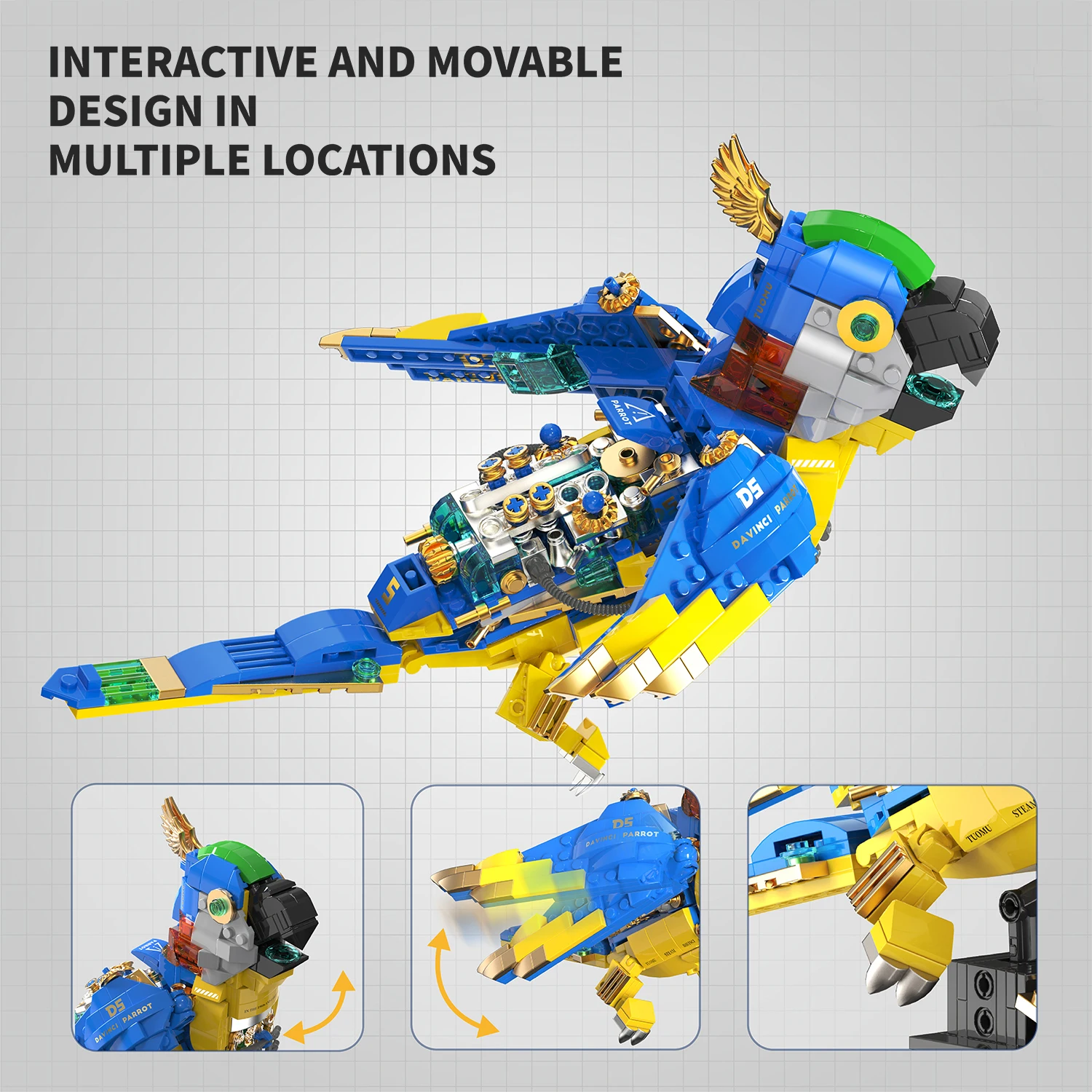 MOC Steampunk Macaw Building Blocks Creative Crocodile/Goldfish/Bettle Animal Parrot Model Assembly Decoration Toys Bricks Gifts