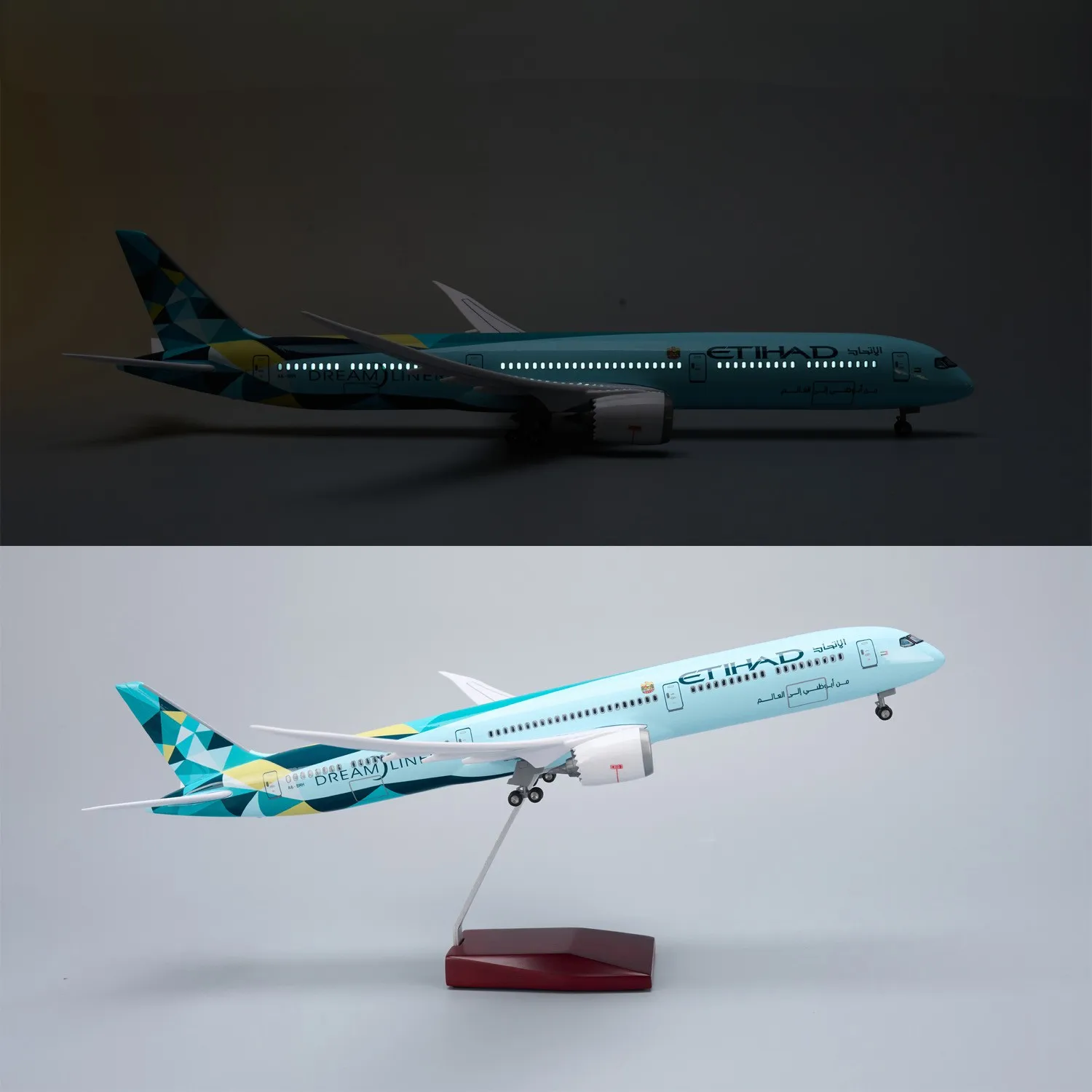 

1/145 Scale Etihad B787-10 Resin Diecast Airplane Model Toys Kit with LED Light(Touch or Sound Control) for Collections Displays