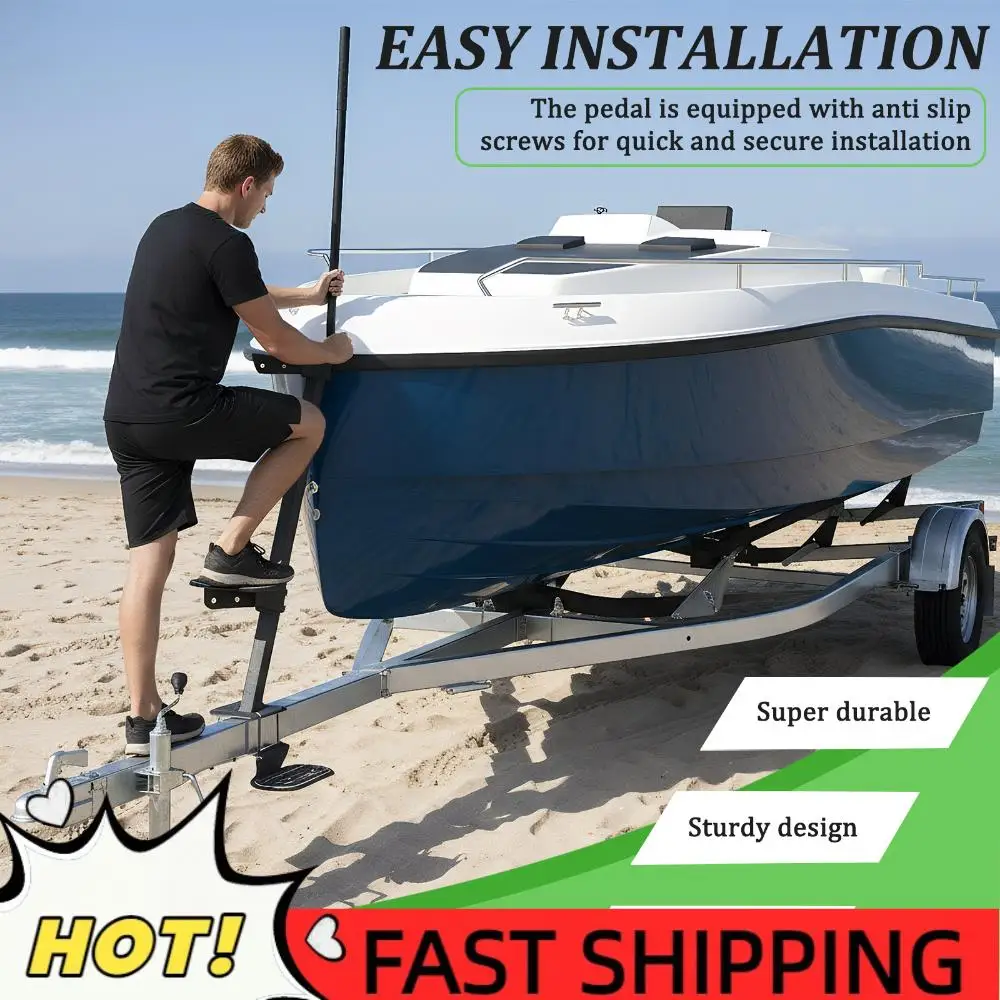 

Three Steps Yacht Staircase with Handrails Marine Trailer Tongue Pedals Capacity 450 Lbs for Boats Dock & Launching