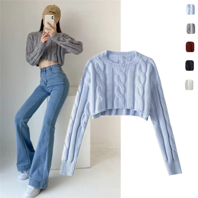

Retro Hong Kong Sle ey ort f-Length Sweater Cover-Up Women's Design Sensation Lazy Knitted irt Streetwear