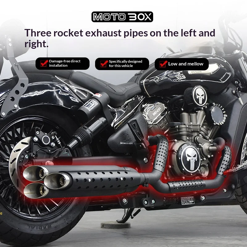 【Premium】For Black Flag 600 modified left and right triple rocket exhaust pipes with a full retro sound, deep and deep sound