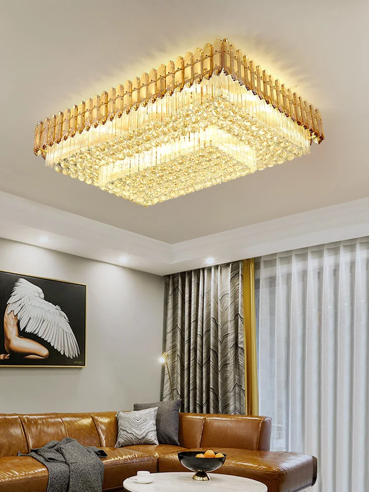 Luz de teto de cristal dourado para decoração doméstica, luxo nórdico para hotel e villa, luxuoso teto lâmpada, 2024