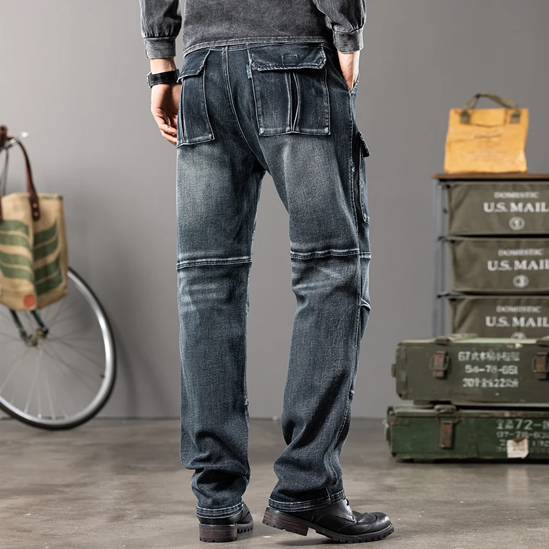American retro autumn and winter men's straight loose oversized workwear with multiple pockets cargo pants men  baggy jeans