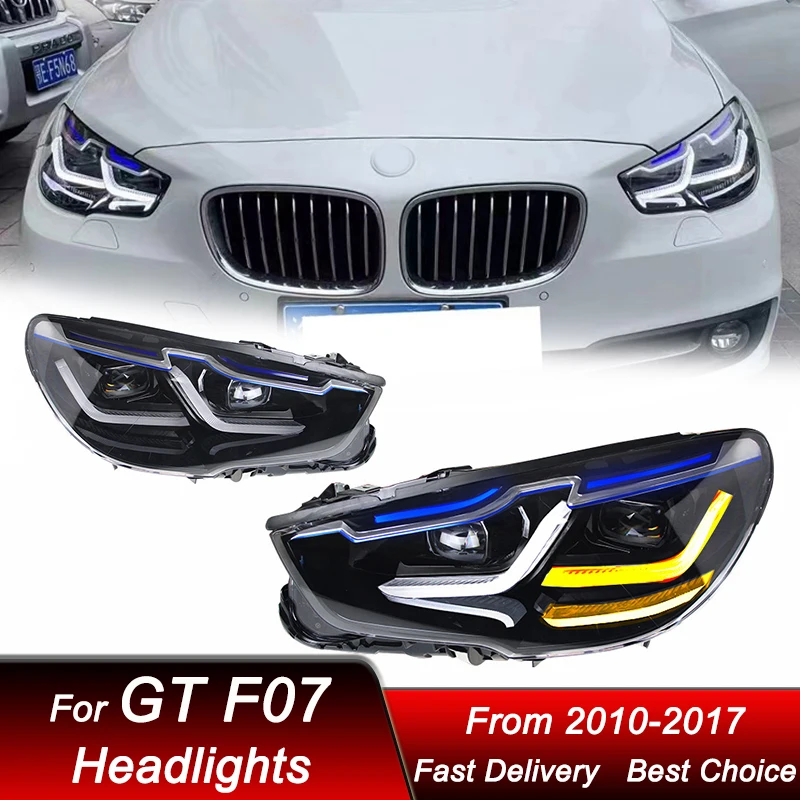 

Поп-автомобильные светодиодные фары для BMW 5 серии GT F07 2010-2017, новый стиль, полностью светодиодные фары в сборе, обновленные линзы проектора, аксессуары