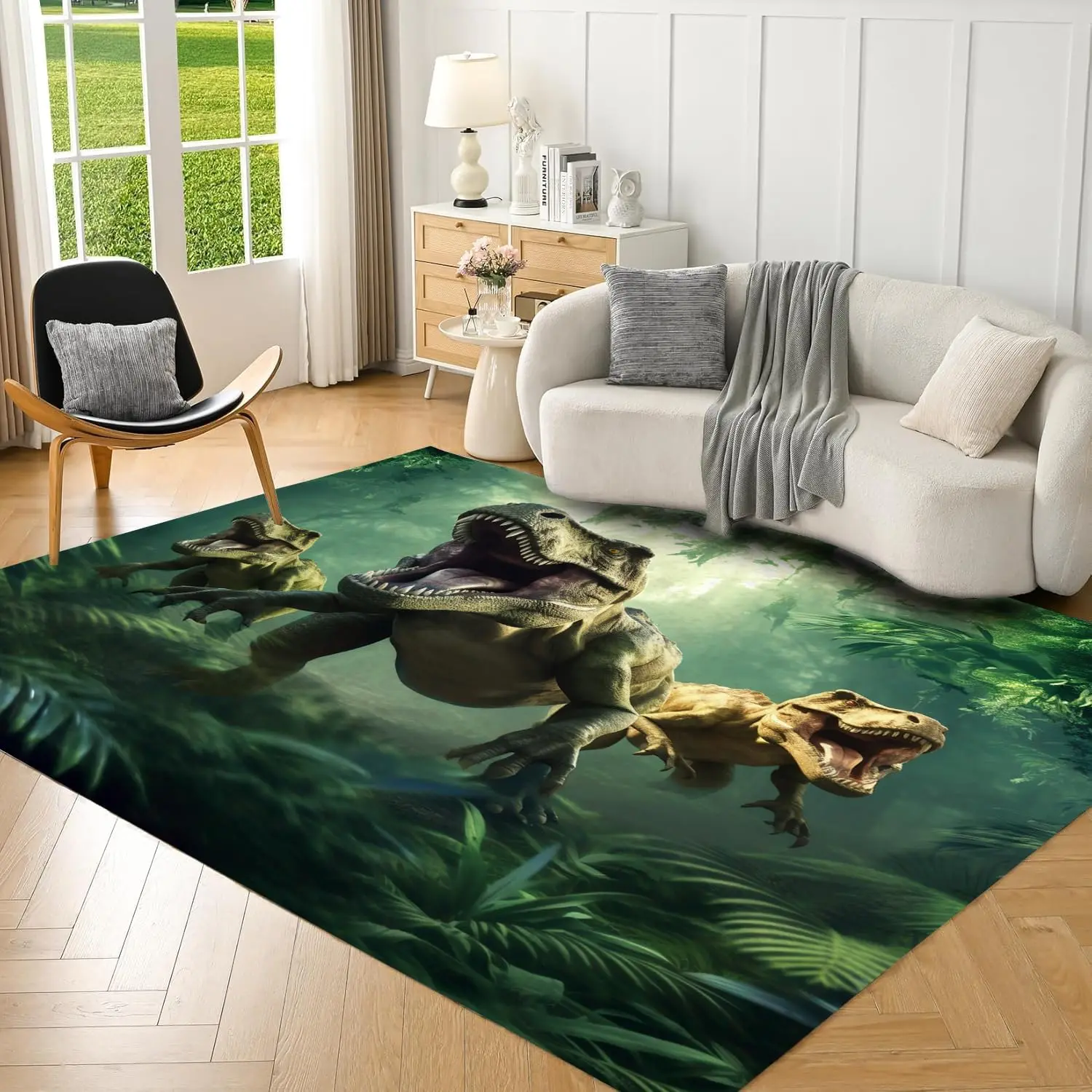 Dinosaur Area Rug 3D Green Dinosaur Carpets for Teens Boys Bedroom Living Room Playroom Dorm Floor Mat Doormats Throw Rug Carpet
