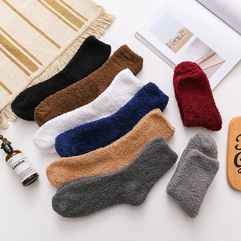 Thickened Winter Coral Velvet Socks Men Indoor Floor Plush Warm Socks Solid Color Cold-proof Coral Fleece Socks Fluffy Stocking