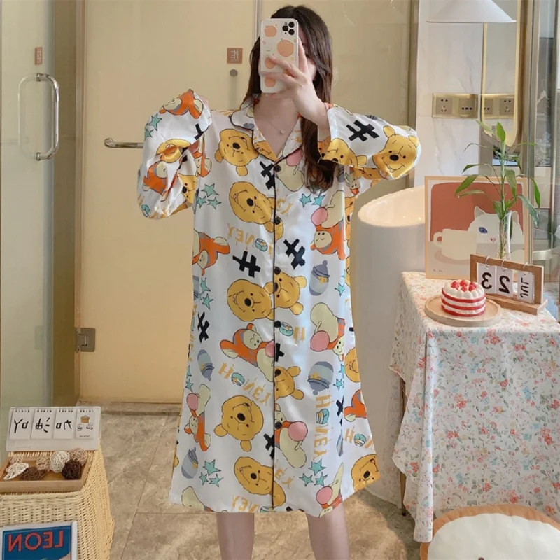 Nightgown Spring Loose Large Size Women's Clothing Homewear Shirt Printed Cute Fashion Breathable Simple Casual Comfortable