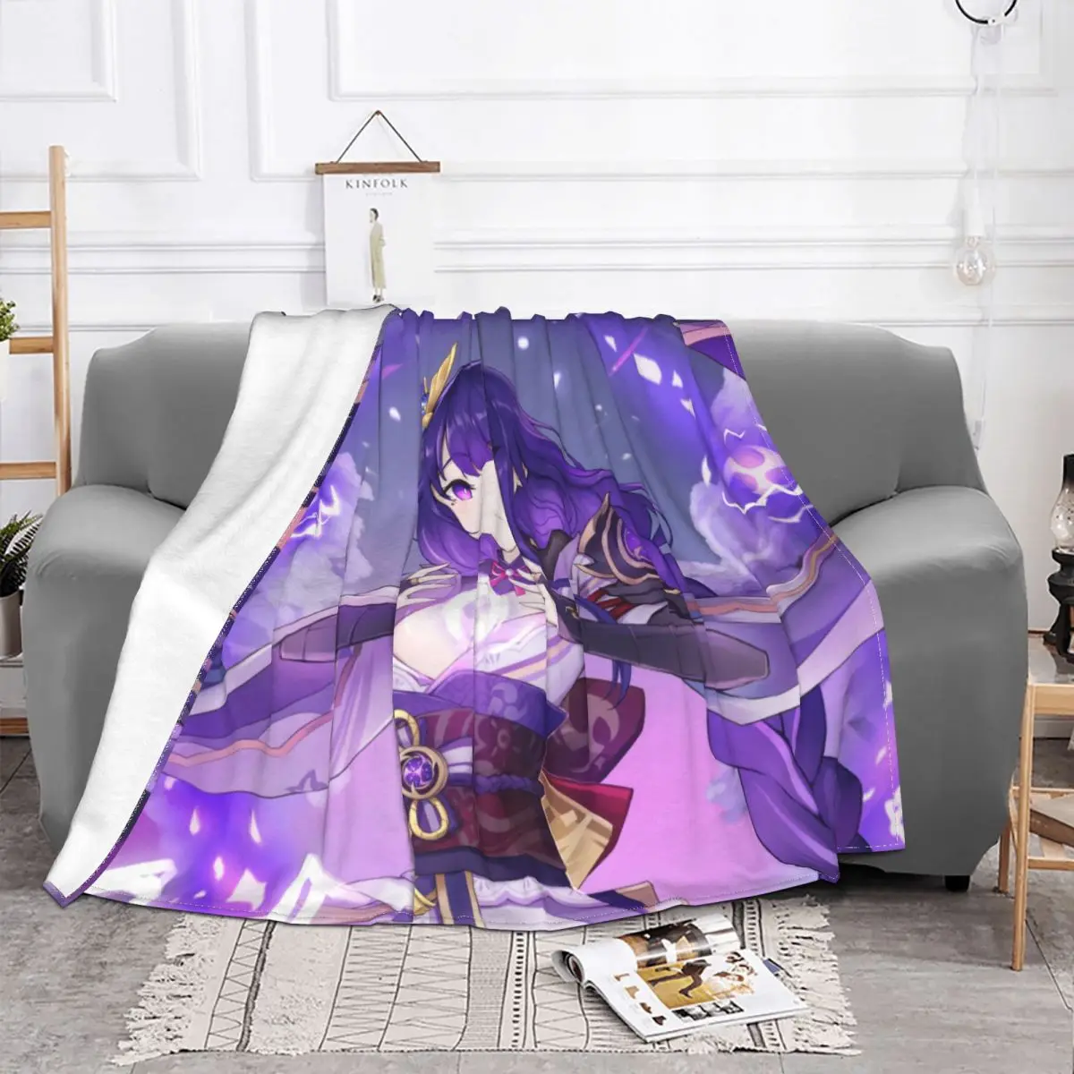 Raiden Shogun Beelzebul Anime Blankets Flannel Genshin Impact Inazuma Lightweight Thin Throw Blanket for Bed Bedspread