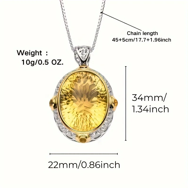 Noble, Elegant and Uniquely Designed Oval Citrine Pendant, S925 Silver Exquisite Clavicle Chain.