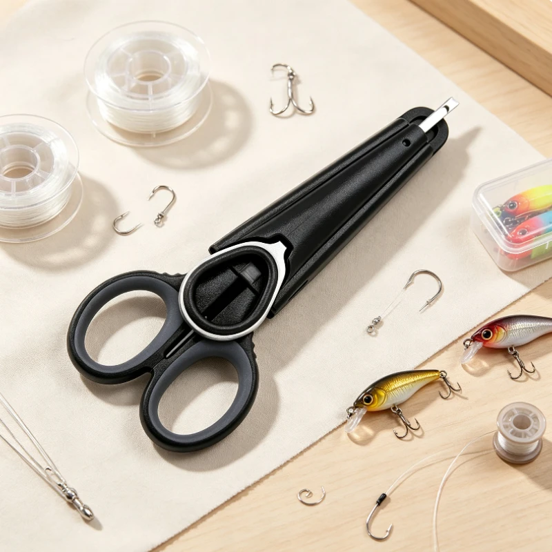 Stainless steel multifunctional fishing box with hooks, scissors, portable pliers, PE line outdoor fishing tools for luring fish