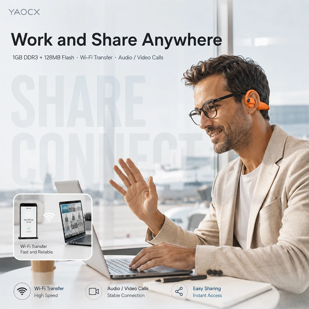 Smart Translation Earphones 3-Mic Open Ear Bluetooth Headset Real-Time Dialogue Translation Meeting Recording for Business Trips view 5