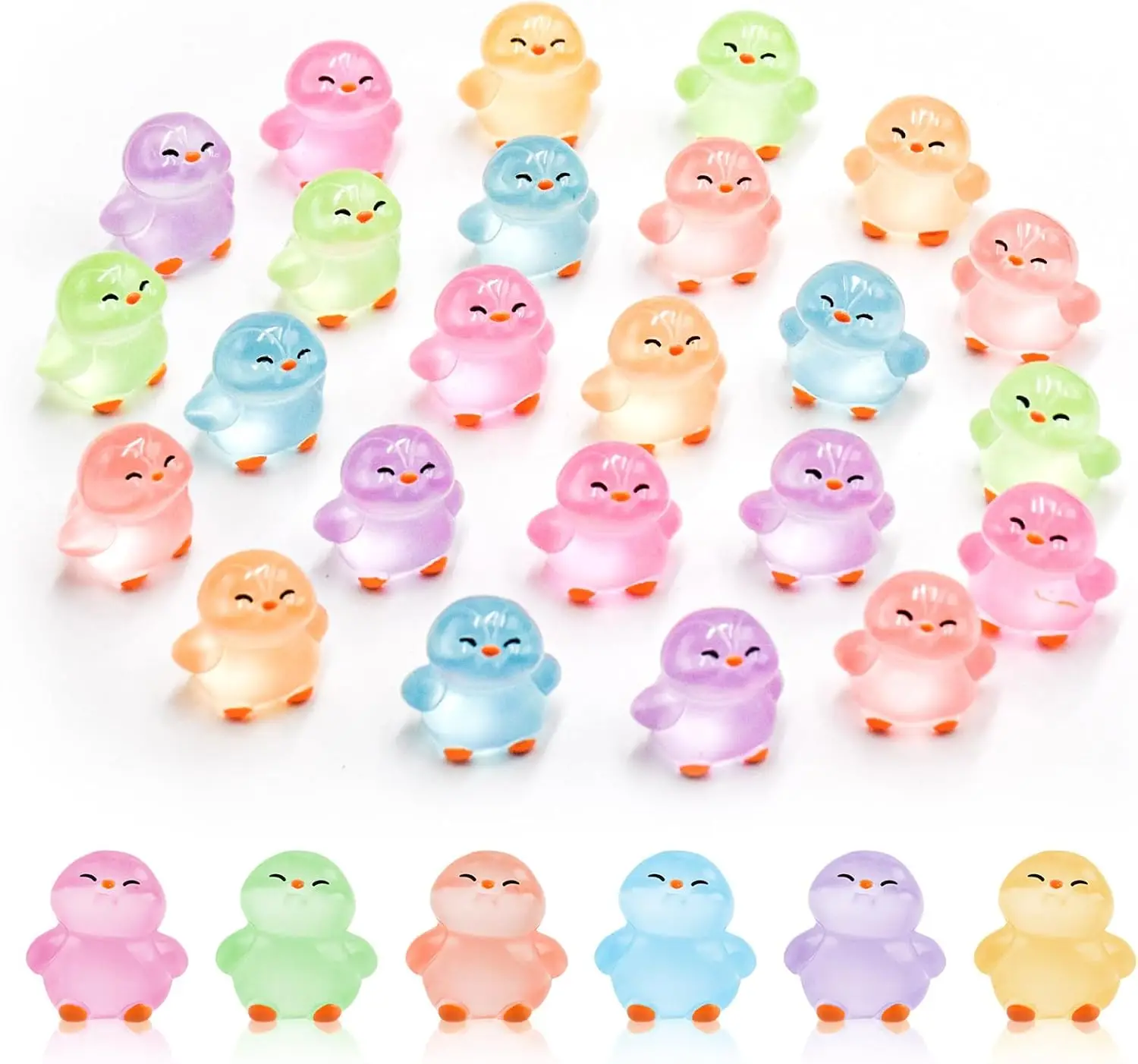 

24 Glow-in-the-Dark Mini Penguin Figurines for Fairy Garden, Dollhouse, Birthday Decor