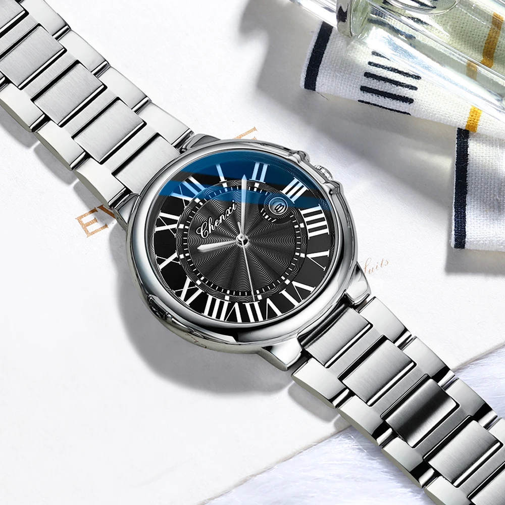 CHENXI Couple Luxury Quartz Wristwatch Stainless Steel Waterproof Luminous Elegant Watch Valentine Gift for Men and Women - view 5