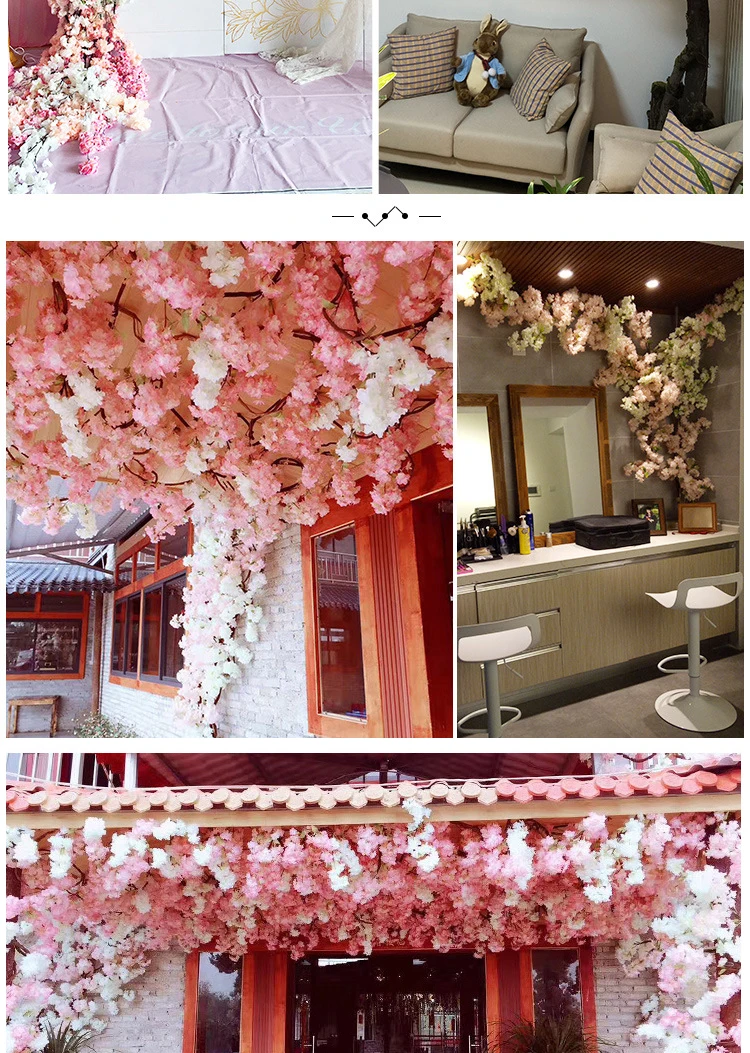 Künstlicher Kirschblütenbaum Rosa Weiß Seidenblume Zweig für Hochzeit Bogen Bonsai DIY Zuhause Party Dekoration – Detail 8