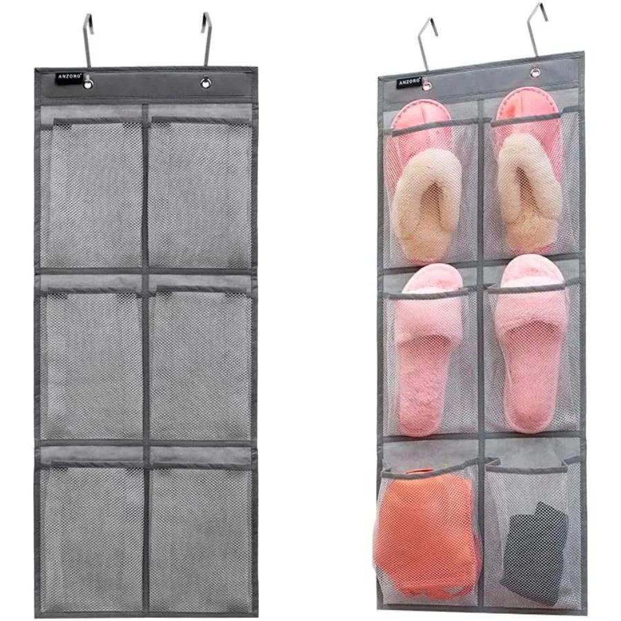 

Комплект из 2 минималистичных черных подвесных держателей для обуви над дверью и 6 карманами, сетчатые карманы