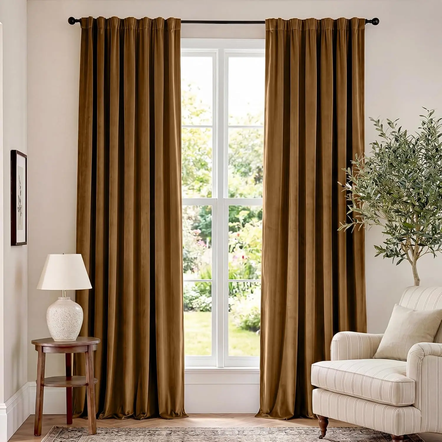 

Velvet Blackout Curtains Thermal Insulated Super Soft Luxury for Living Room Bedroom Rod Pocket Gold Brown 52x96 Inches