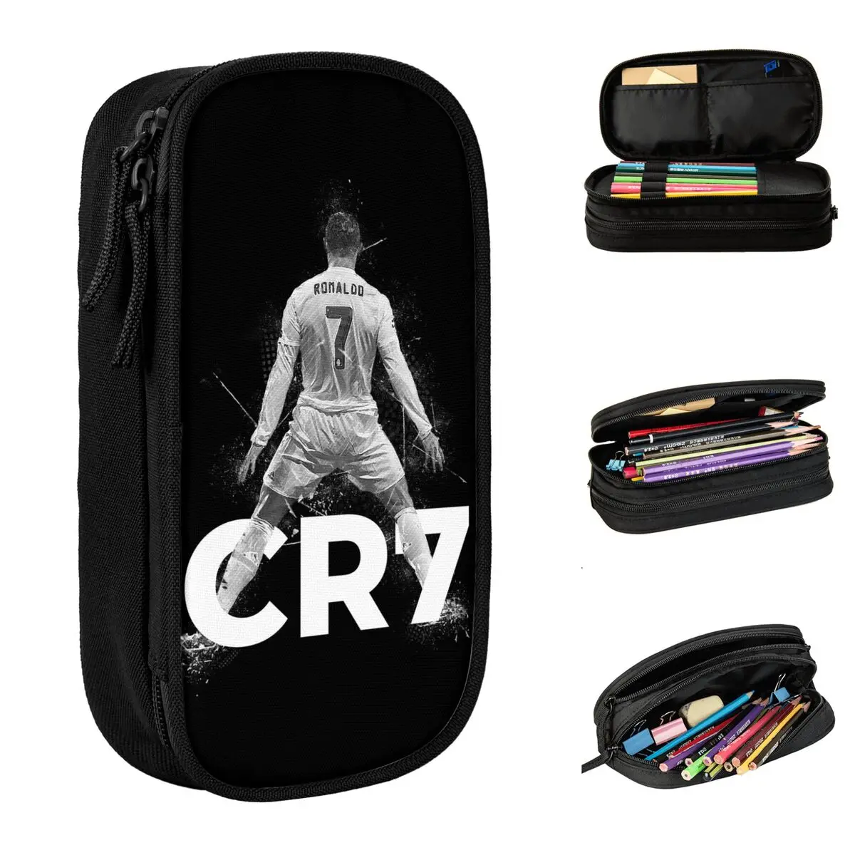 New CR7 Football Soccer Pencil Case Ronaldos Pencil Pouch Pen for Girls Boys Large Storage Bag Students School Gift Stationery 