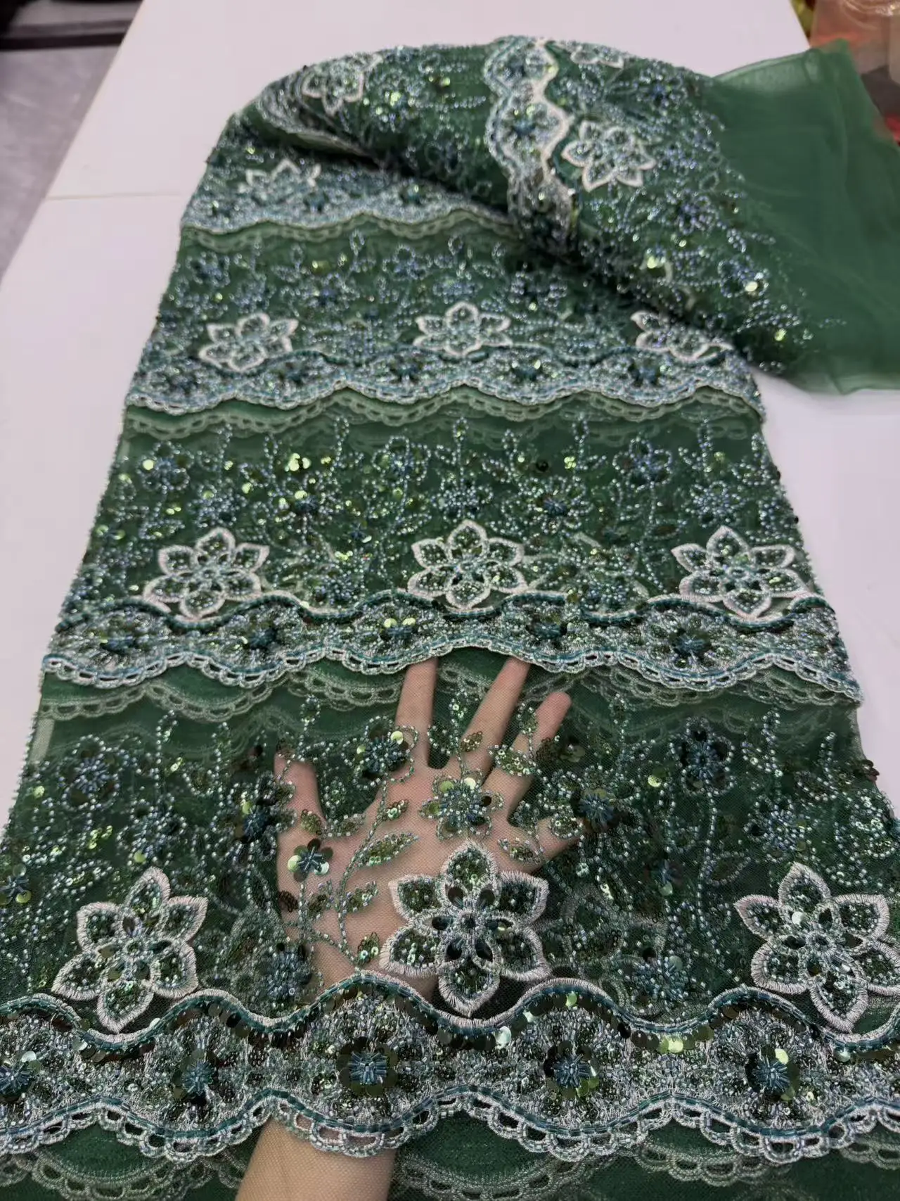 African Beaded Lace Fabric High-Quality Nigerian Sequined Wedding Dress Material Suitable for Sewing Elegant Dress Bridal Gowns