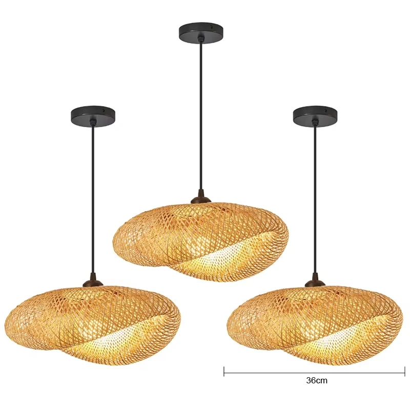 Bamboo Hand Weaving Pendant Lights 38cm Hanging LED Ceiling Lamp Chandelier Fixture Rattan Hand Craft Woven Home Bedroom Decor