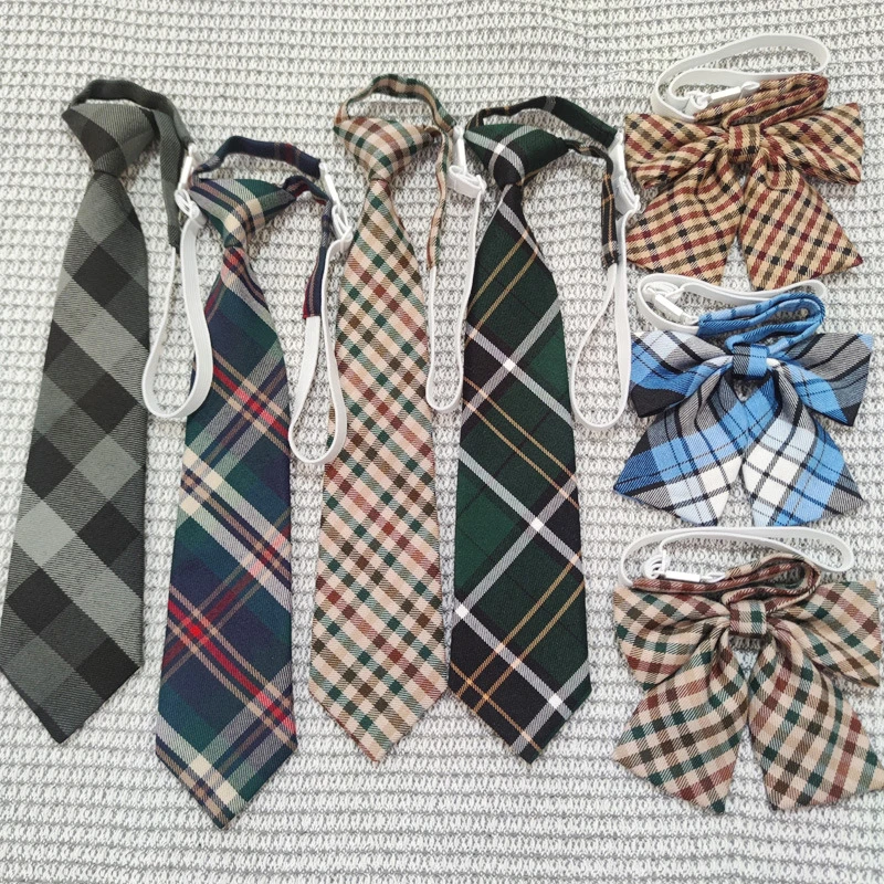 Student Shirt Necktie Women College Style JK Plaid Uniform Lazy Adjustable Knot Ties For Girls Apparel Accessories