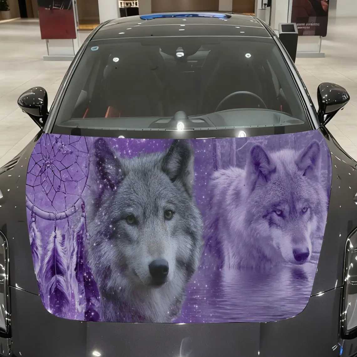 

Cosmic Dreamcatcher Wolf Pair Car Cover Sticker, Auto Hood Decal, Car Exterior Scratch Resistant Decal, Trendy Gift for Car Love